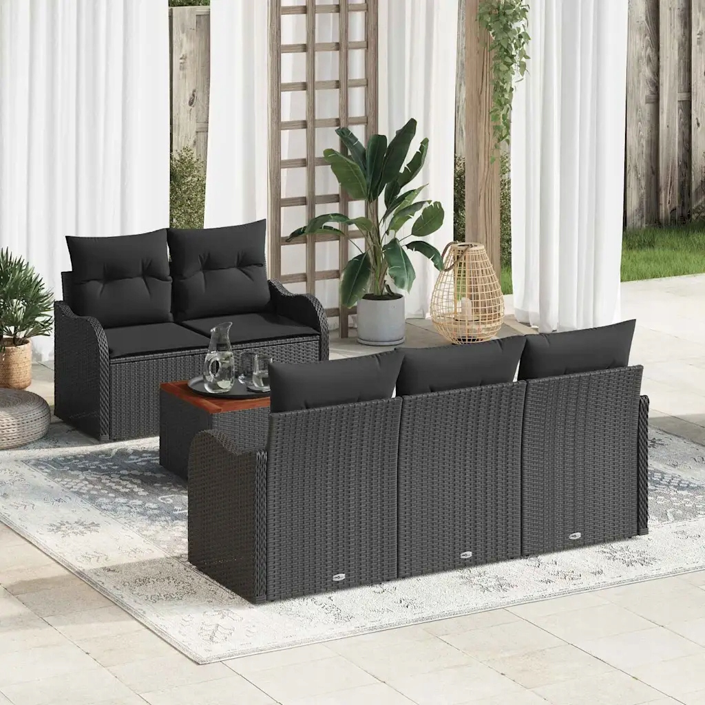 Sada zahradních pohovek s polštářem 6 pcs Černá 55 x 55 x 37 cm Černá 33560