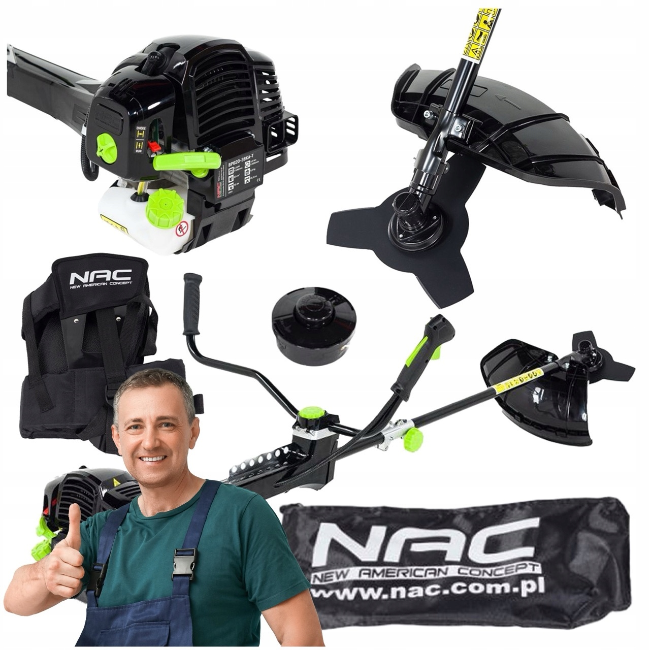 Benzínová Kosačka Nac Vyžínač 2,6KW 62CC Hlava Kotúč Postroj Držiak V