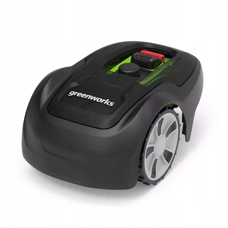 Robot koszący Greenworks OptiMow 4 na tle trawnika