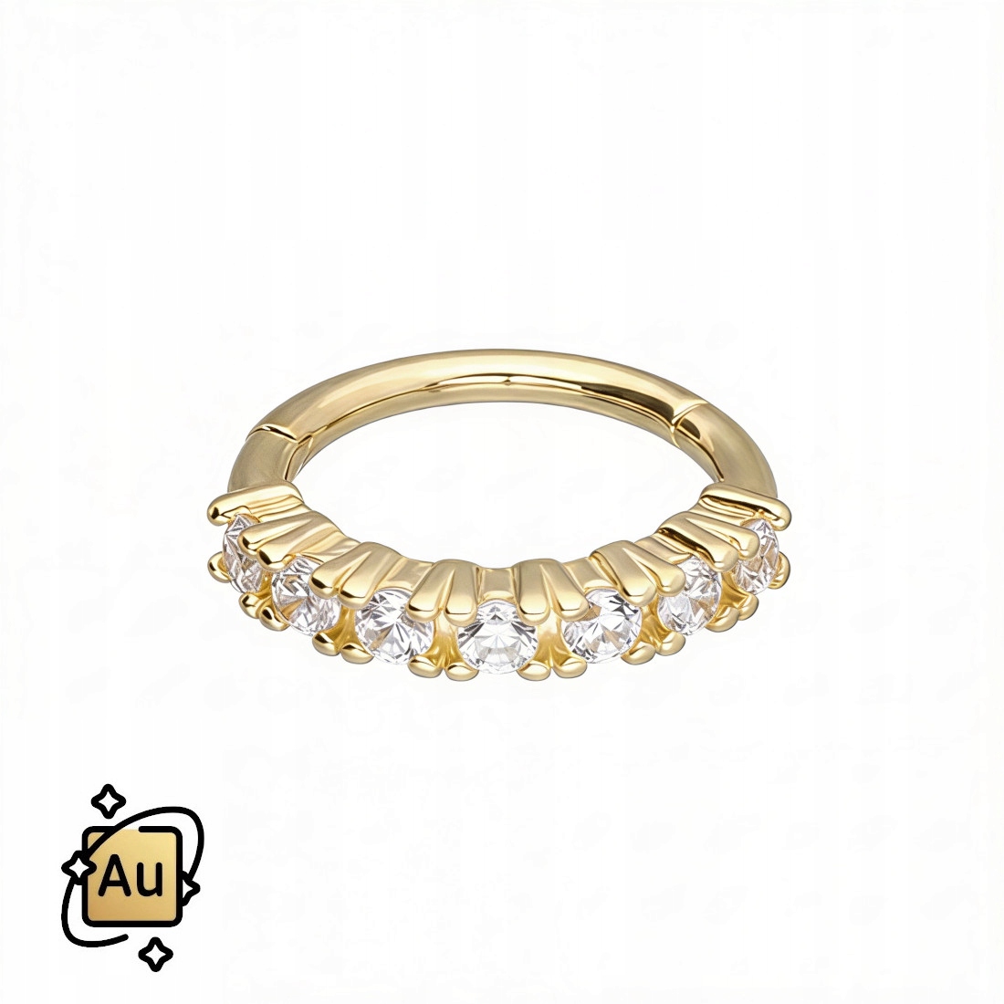 Zlatý ozdobný Clicker 14K Au kroužek ze zlata pr. 585 1,2/8 mm 7 zirkonů