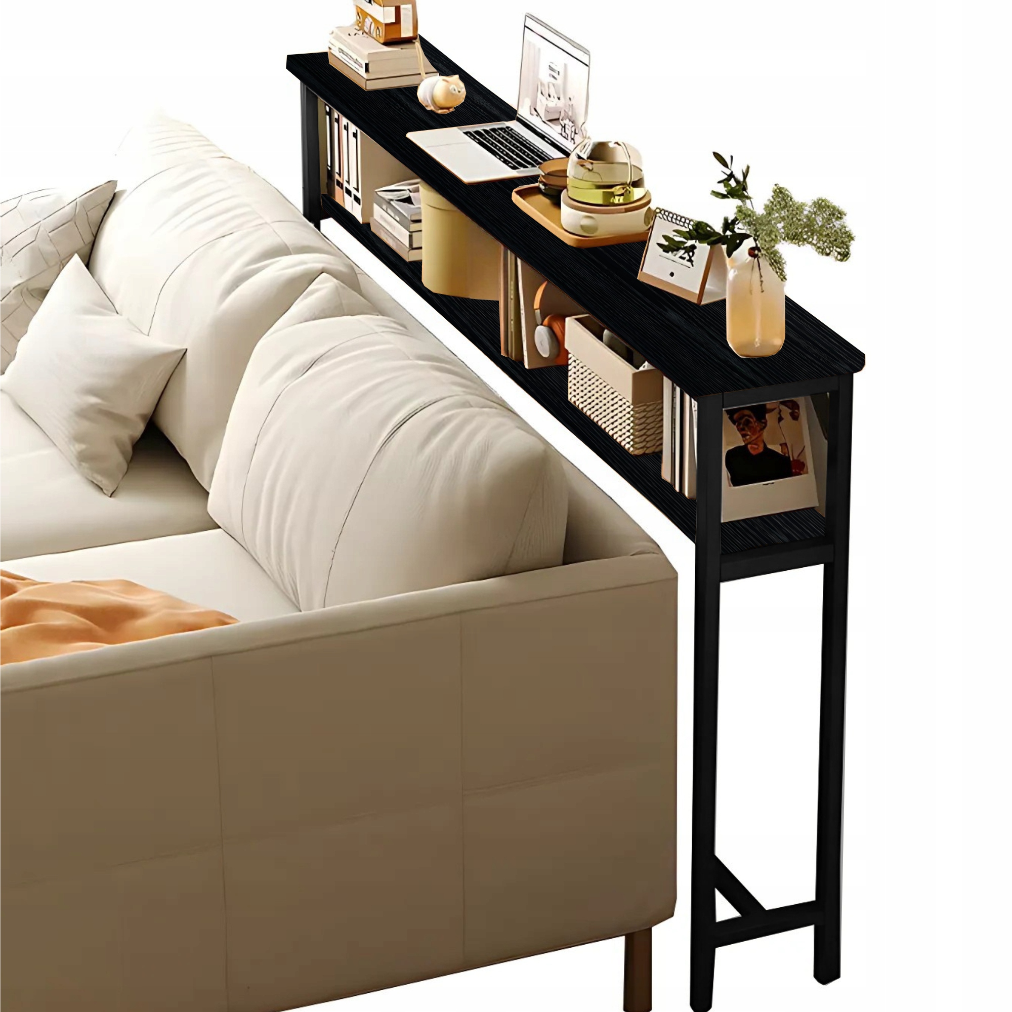 Konzola Stolek Loft Za Pohovku Boční Regál Držák Na Květináč Obývacího Pokoje Černý 102x20x80