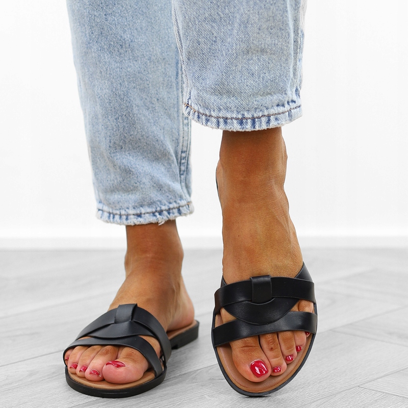 Czarne klapki damskie lekkie eleganckie sandały PS04 r.39 Rozmiar 39