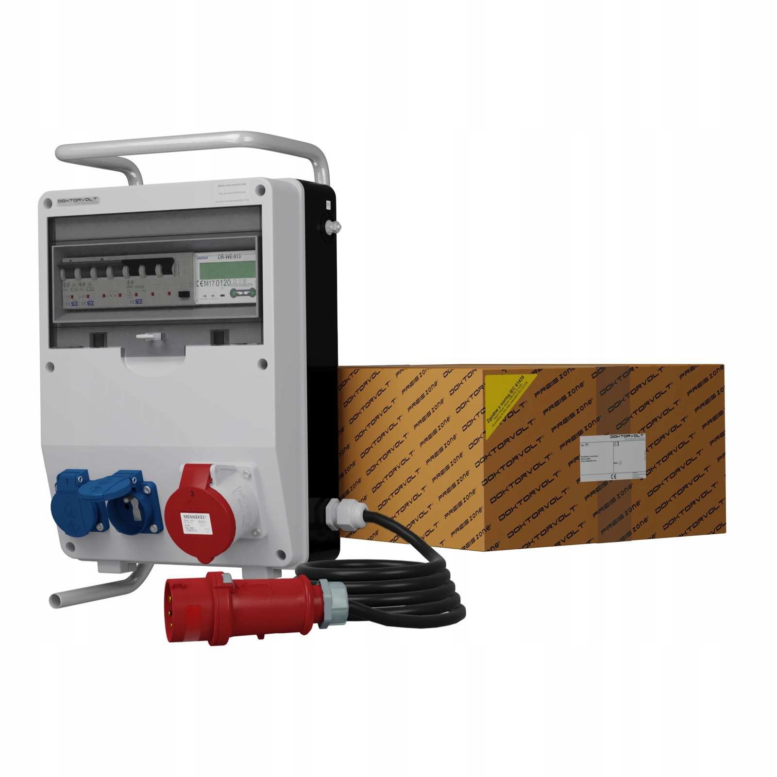 Stavebný rozvádzač na stojane s káblom a počítadlom 3F 32A 400V erbetka