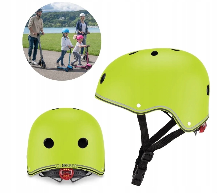 Bezpieczny kask dziecięcy z lampką Led r. Xs/s (48-53 cm) Globber limonkowy