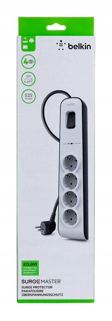 Belkin Listwa Zasilajaca 525J, 4X Schuko, 2M, Biała