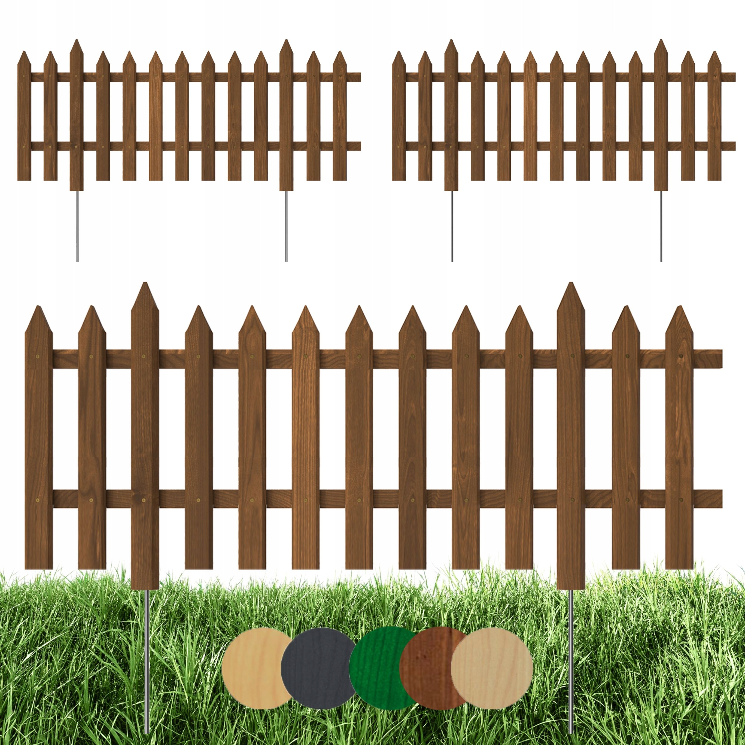 Zahradní plot dřevěný, záhonový, palisáda 100 x 40 cm, hnědý 3 ks