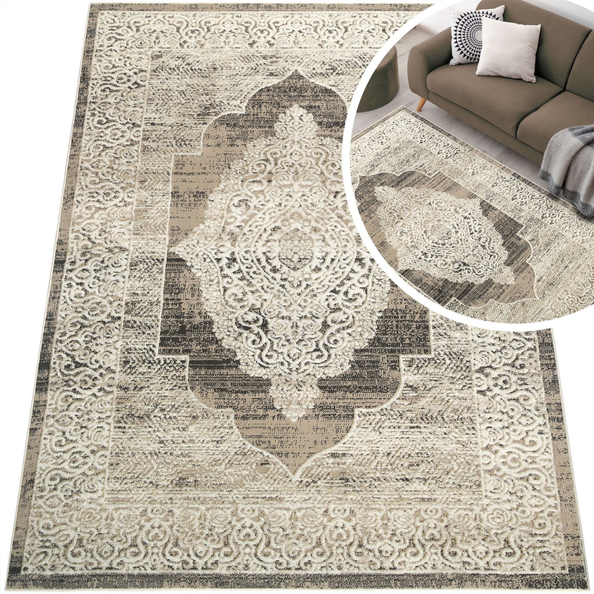 Hnědý Koberec Do Obývacího Pokoje Laila Šedý Béžový Koberec Do Ložnice Loft 200x300