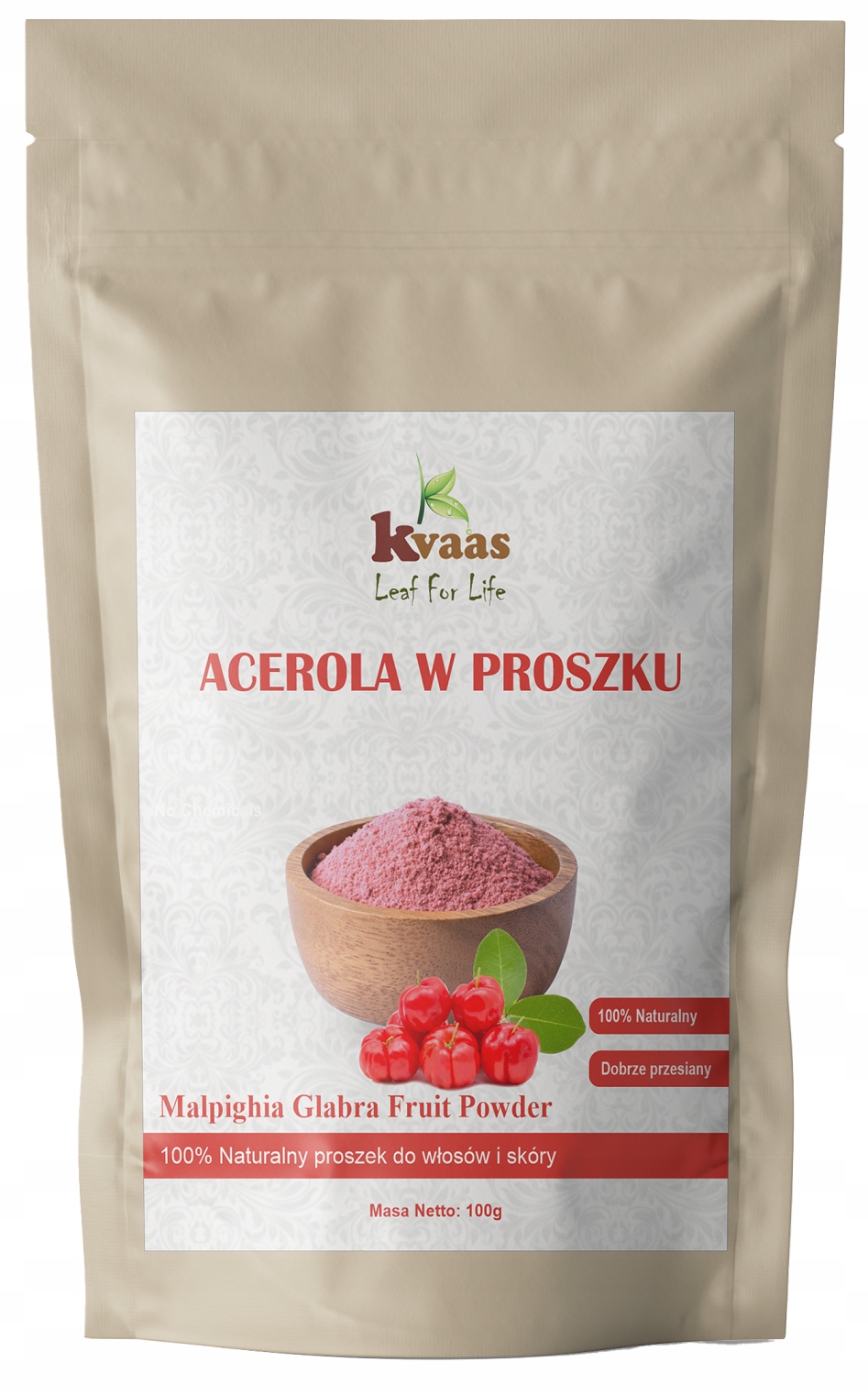 Kvaas Acerola Prášek Přírodní Vitamín C Prášek 100 g