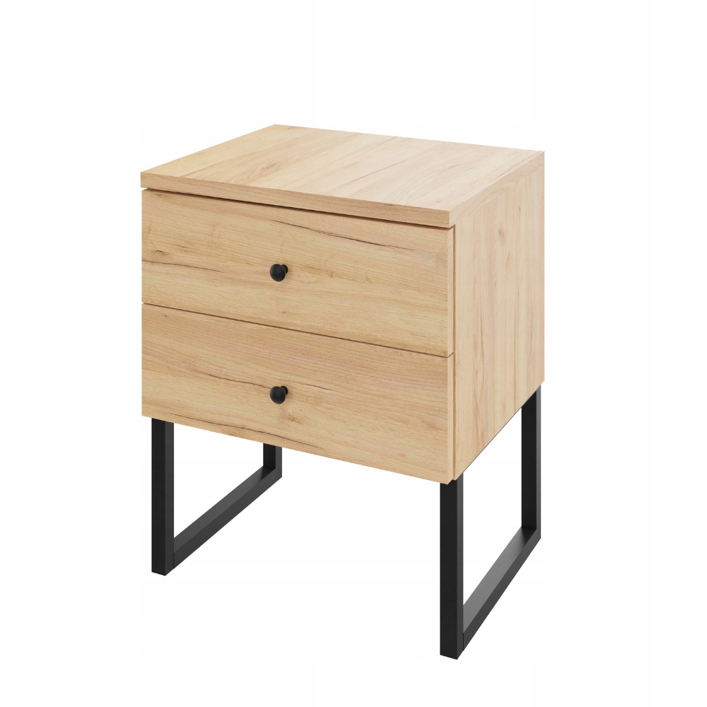 Noční stolek se dvěma zásuvkami a nožkami, dub craft, šířka 50 cm