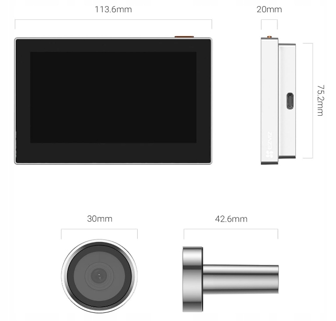 EZVIZ CP2 Kamera Do Drzwi 4,3" 2MP 146° Szeroki Kąt 2200mAh Srebrna — miniatura 9