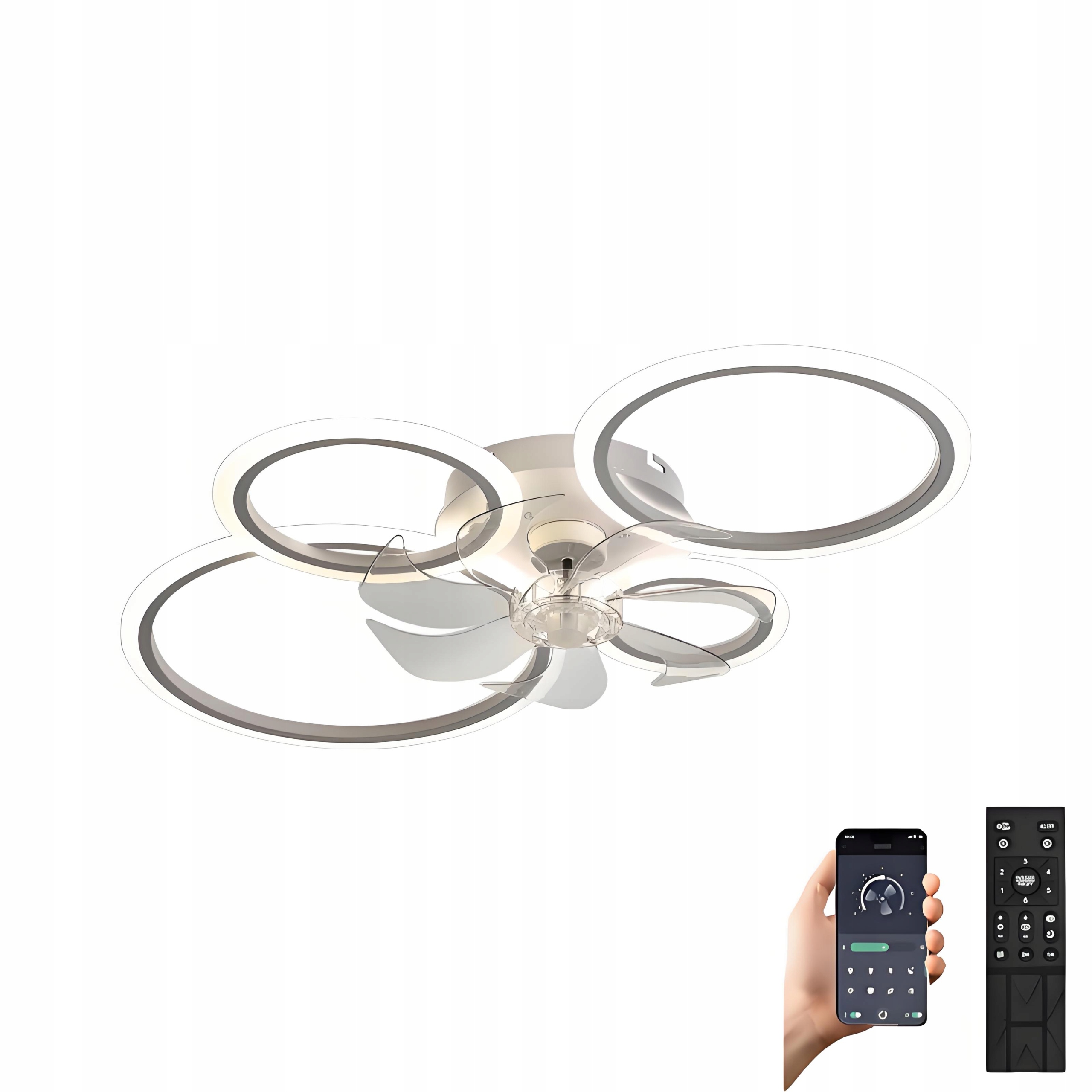 Stropná Lampa AjieQaQ Led S Ventilátorom Vetrák 4 Ring Diaľkový Ovládač+app 80CM