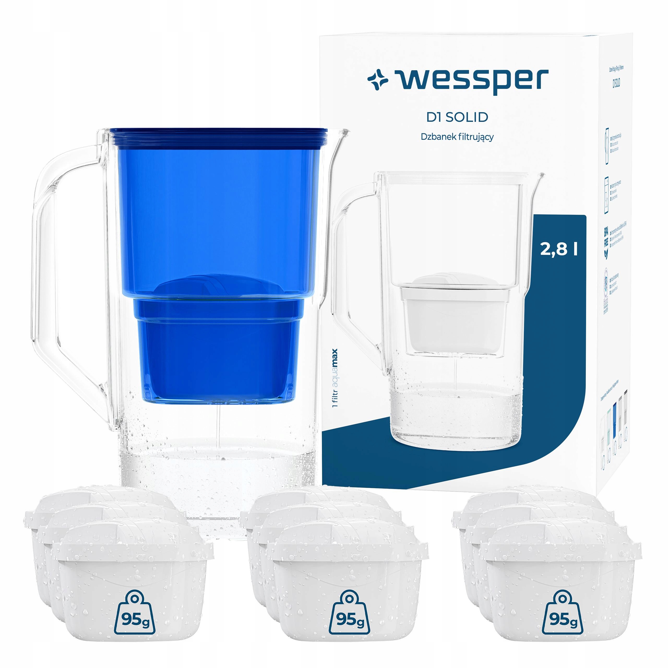 Plastová filtrační konvice Wessper D1 Solid 2,8 l 10 x filtrační vložka vody