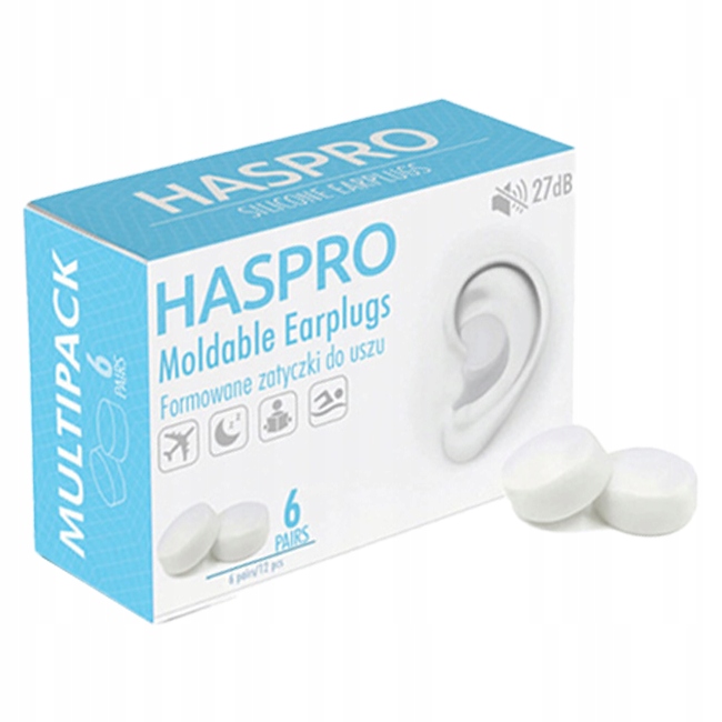 Špunty do uší Haspro Moldable Earplugs EPUM-2 6 párů bílé