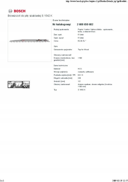 BRZESZCZOT DO PIŁY SZABLASTEJ S1542K 5SZT. Marka Bosch