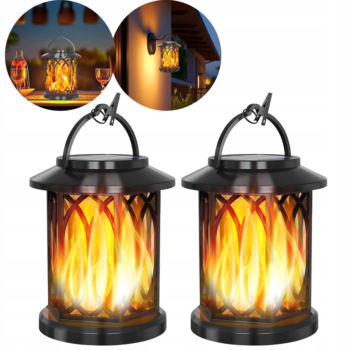 Lampa Solarna Led Efekt Płomień Lampion Pochodnia wisząca 2 Sztuka