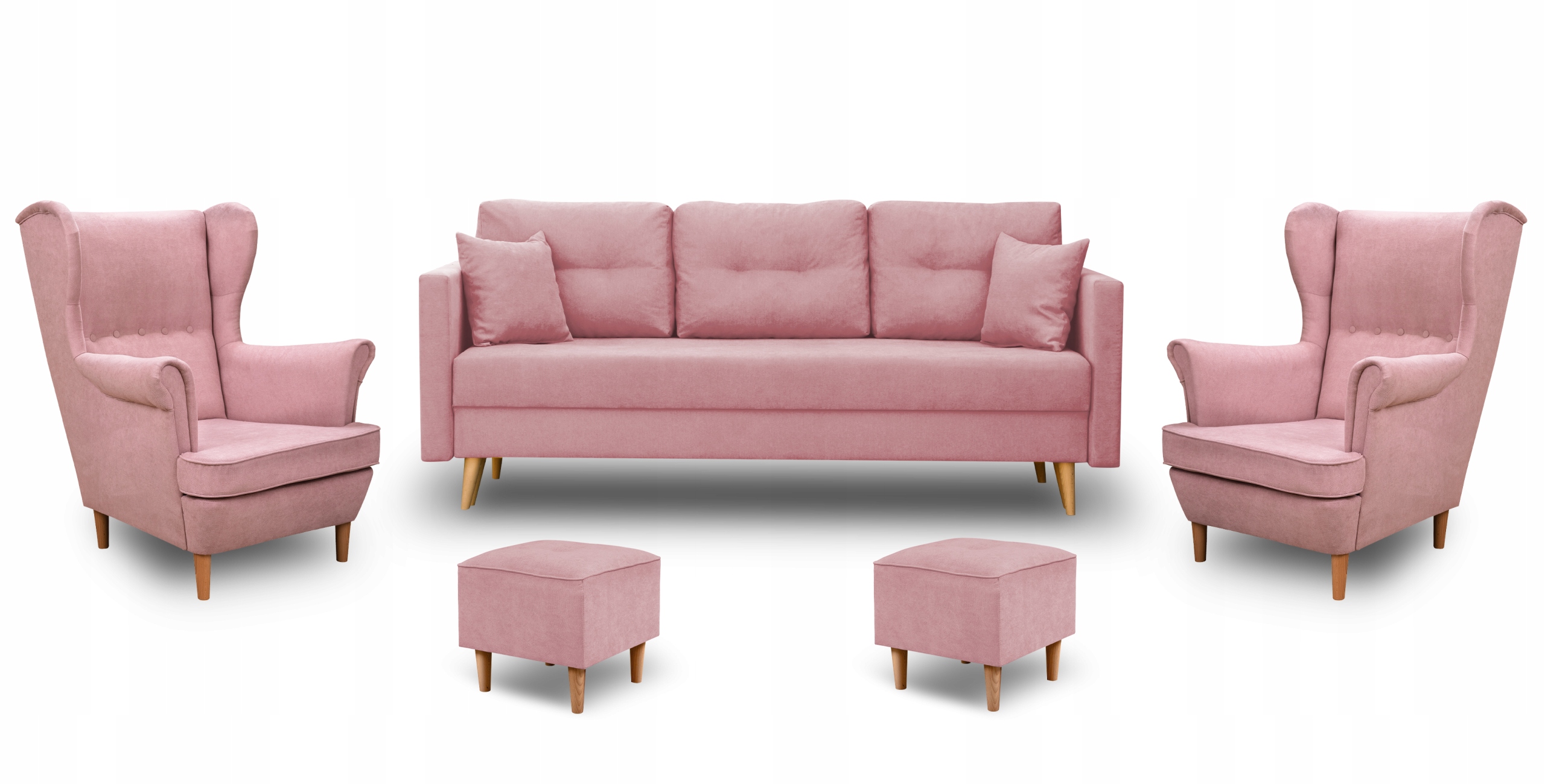 Sedací Souprava Lahti 2 Křesla Ušák 2 Podnožky Denver Růžová