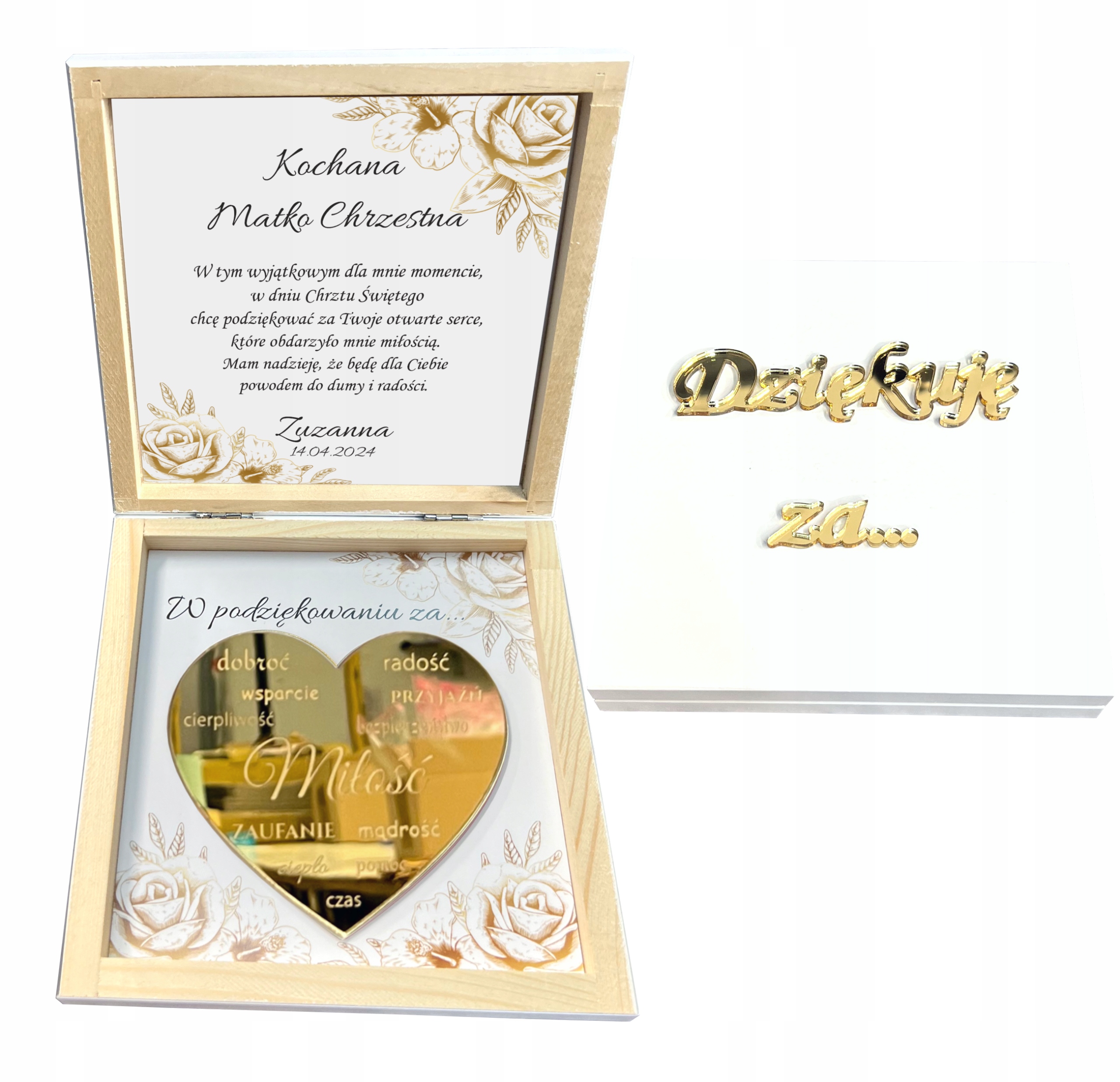 Pamiątka chrztu Podziękowanie Prezent dla Rodziców Chrzestnych i Dziadków