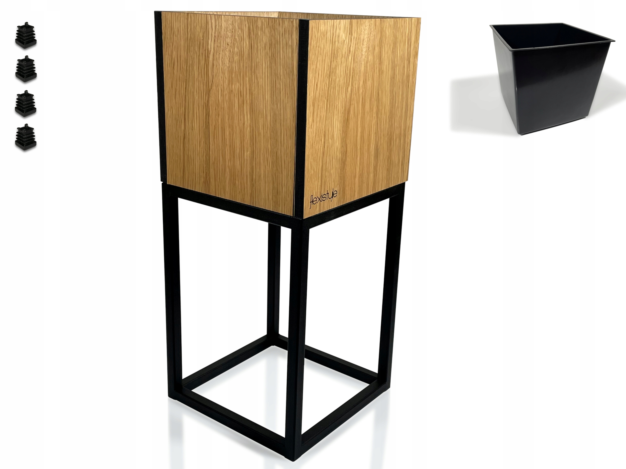 Držák Na Květináč Loft kovový stojan na květiny květináč dub