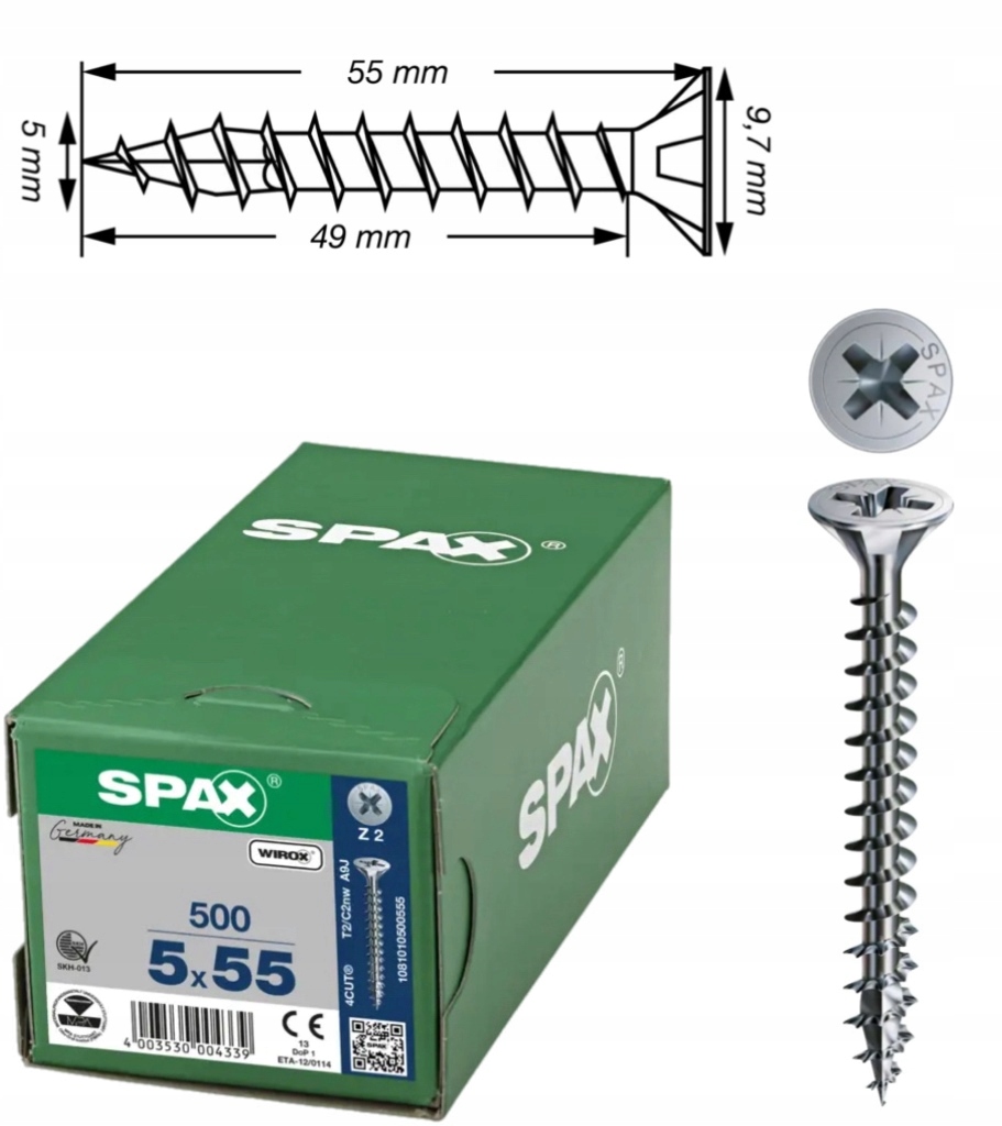 Univerzální vrut do dřeva spax 5 x 55 Wirox 500 ks