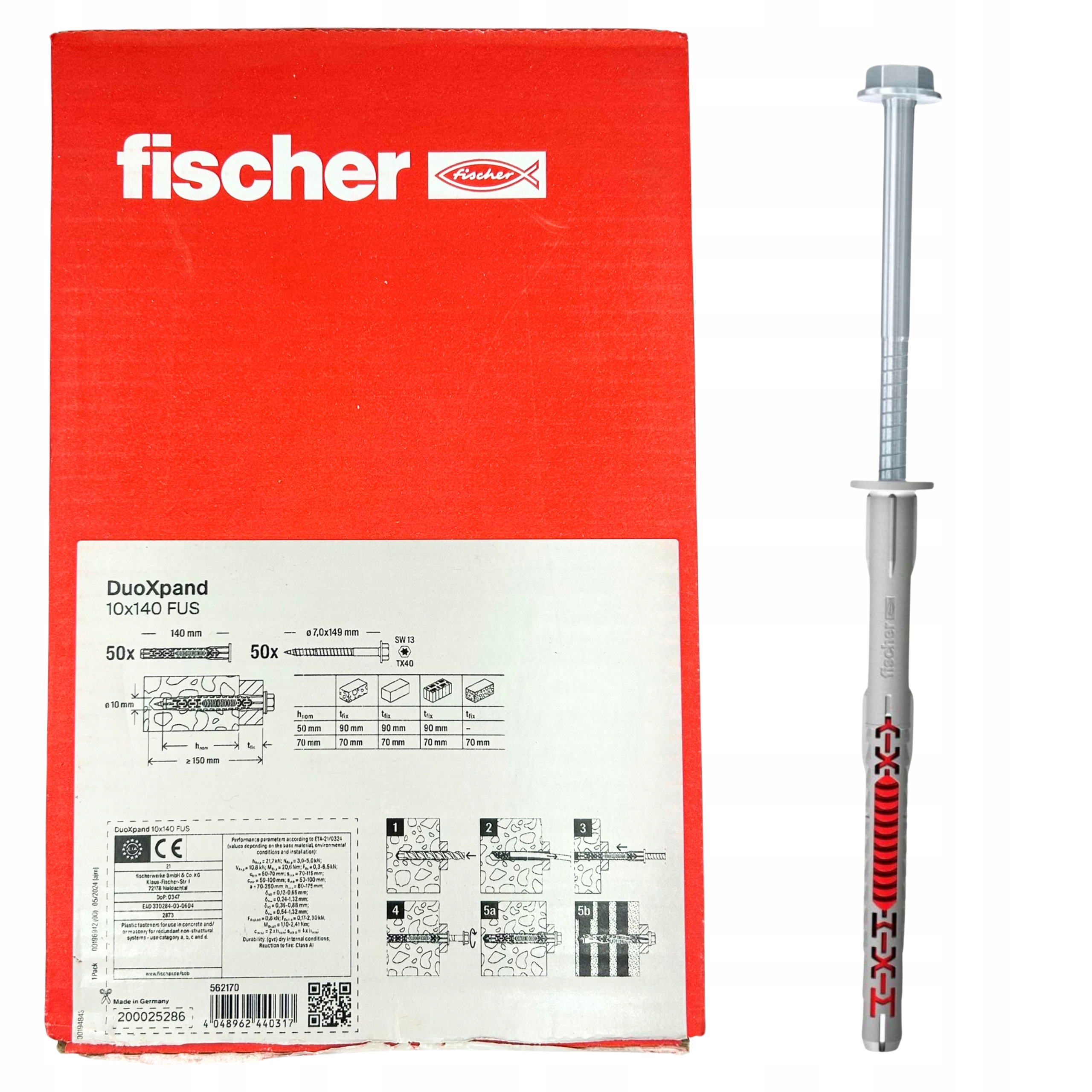 Hmoždinky Rámová hmoždinka DuoXpand 10x140mm Fus Fischer 50ks pozinkovaná oceľ