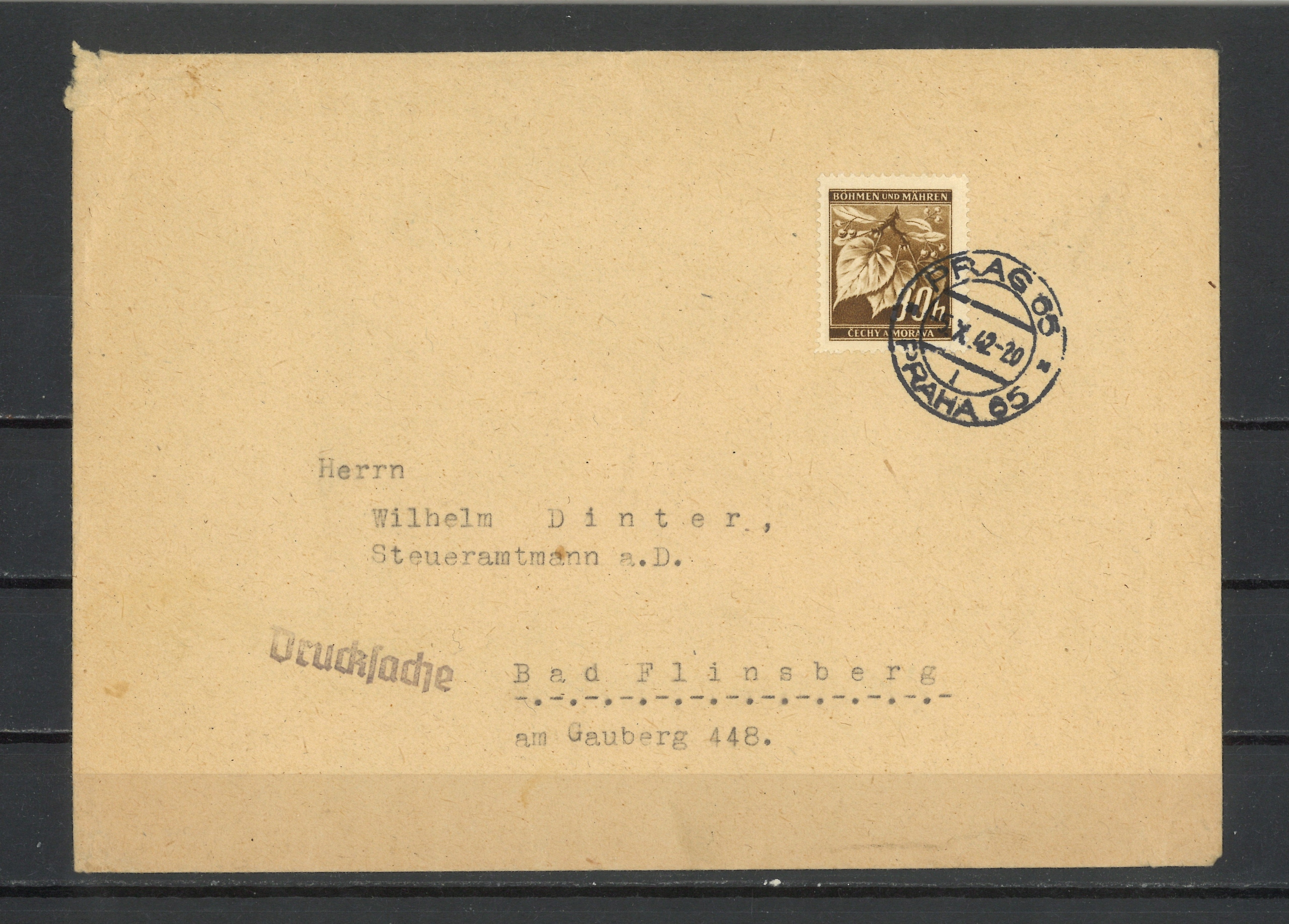 PRAGA - Koperta listu 1942 rok.