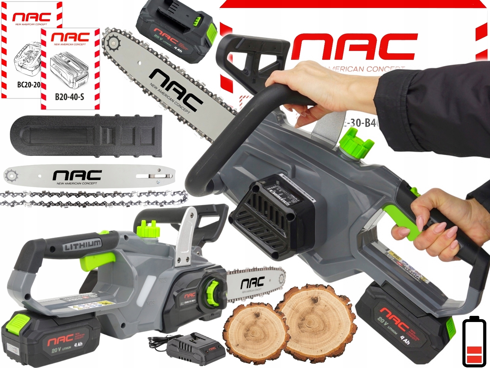 Nac Piła pilarka Akumulatorowa CB20E-30-B40-S gałęziówka 20V 4Ah ładowarka
