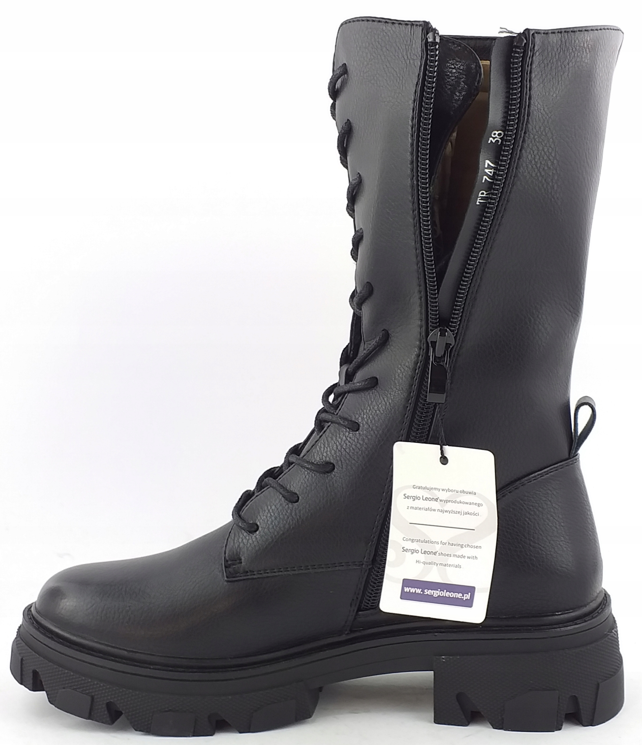 TRAPERY damskie WYSOKIE ocieplane SERGIO LEONE Buty zimowe EKO SKÓRA 38 Rozmiar (new) 38