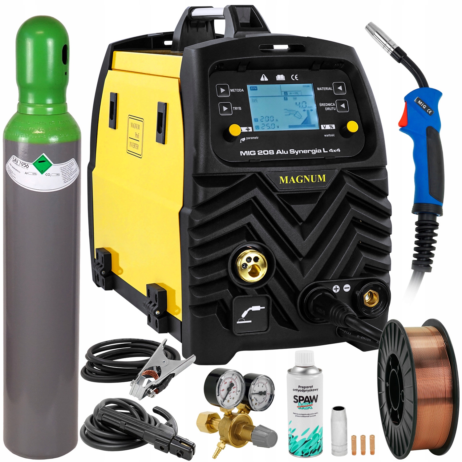 Spawarka inwerter Migomat Mig 208 Synergia 4R Magnum Cold 2T 4T Spot zestaw