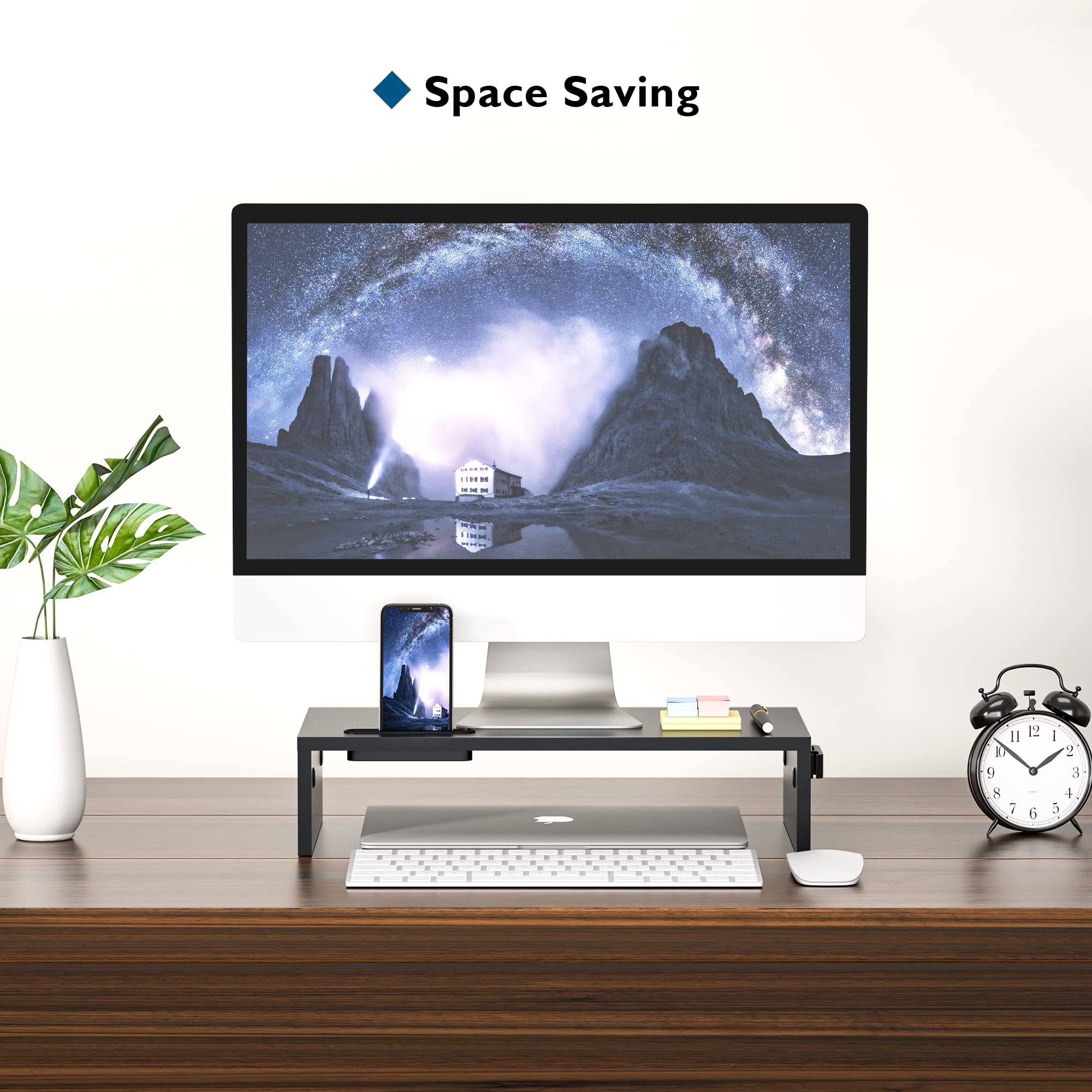 BONTEC Stojak Pod Monitor Ergonomiczny Z Uchwytami Na Telefon Laptop PC — miniatura 3