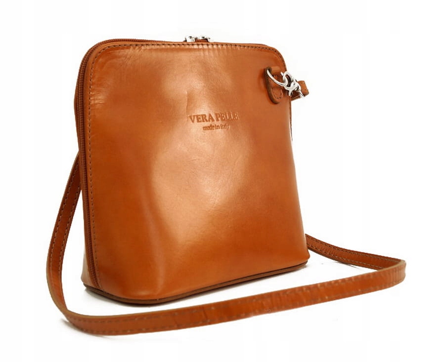 VERA PELLE torebka damska skórzana listonoszka stożek z paskiem BIAŁA Model V024