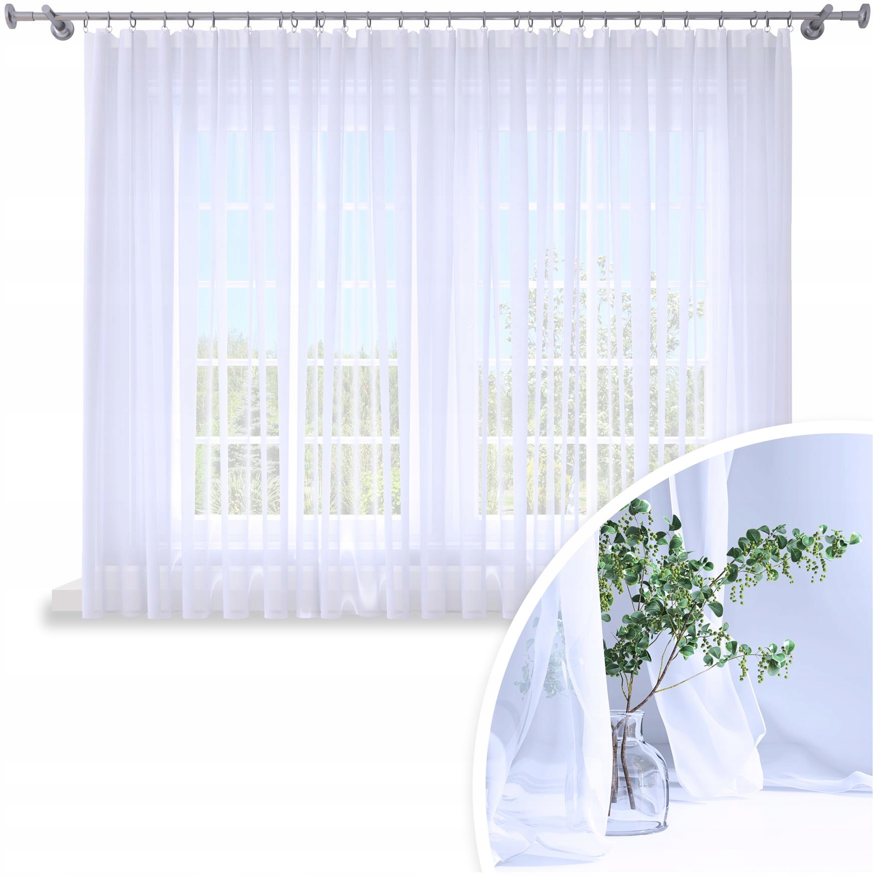 FIRANA GOTOWA WOAL BIAŁA 145X160CM ZASŁONA FIRANKA NA ŻABKI TAŚMIE FIRANY