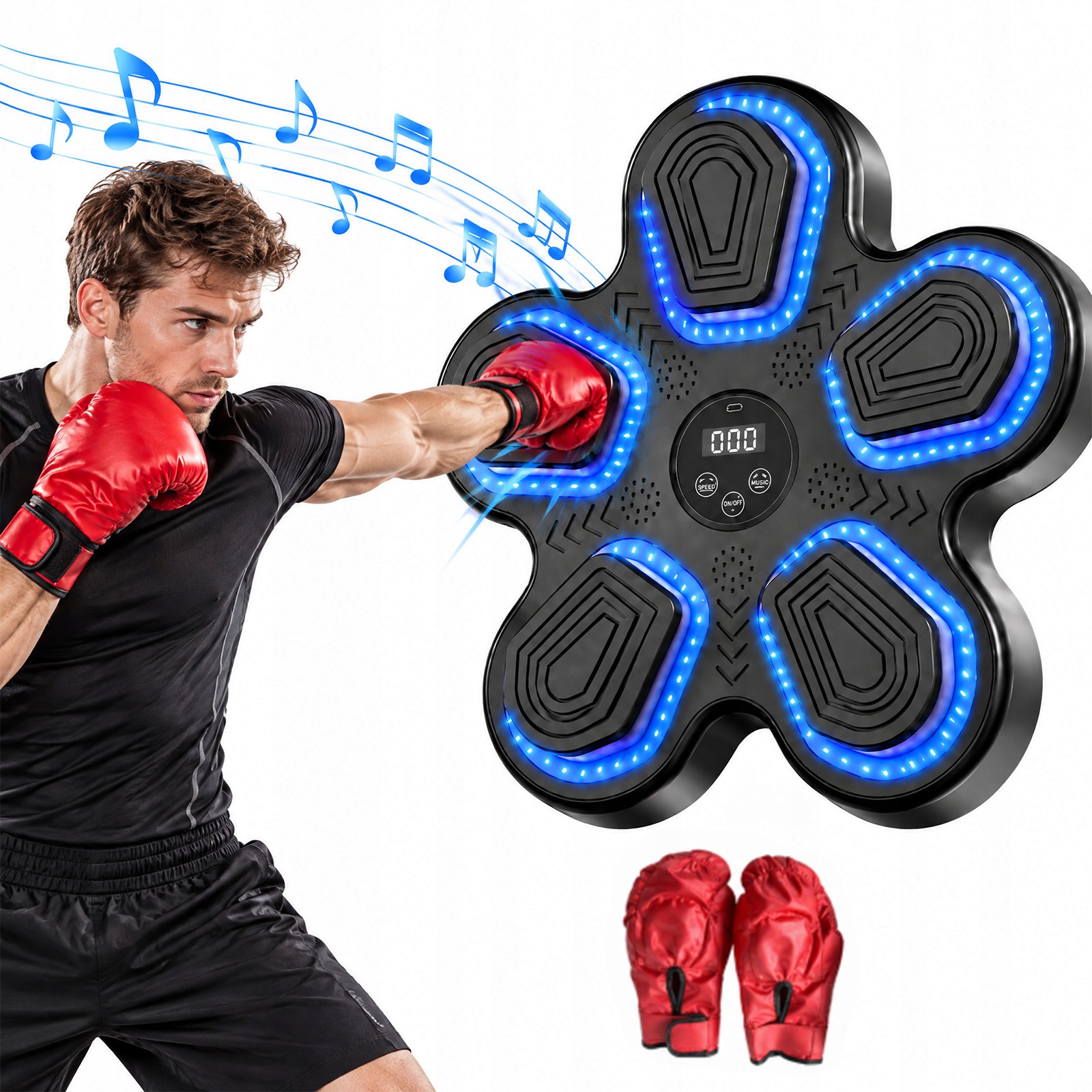 Smart Music Boxing Target naścienny trener dziurkowania z czerwonymi rękawiczkami