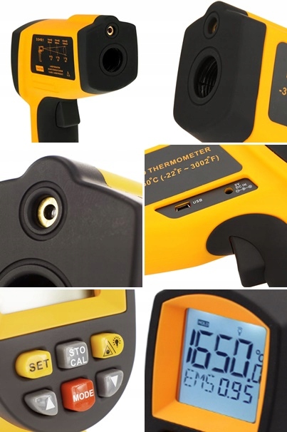 PIROMETR termometr laserowy bezdotykowy EMISYJNOŚĆ PODCZERWIEŃ -30+1650°USB Model GM1651