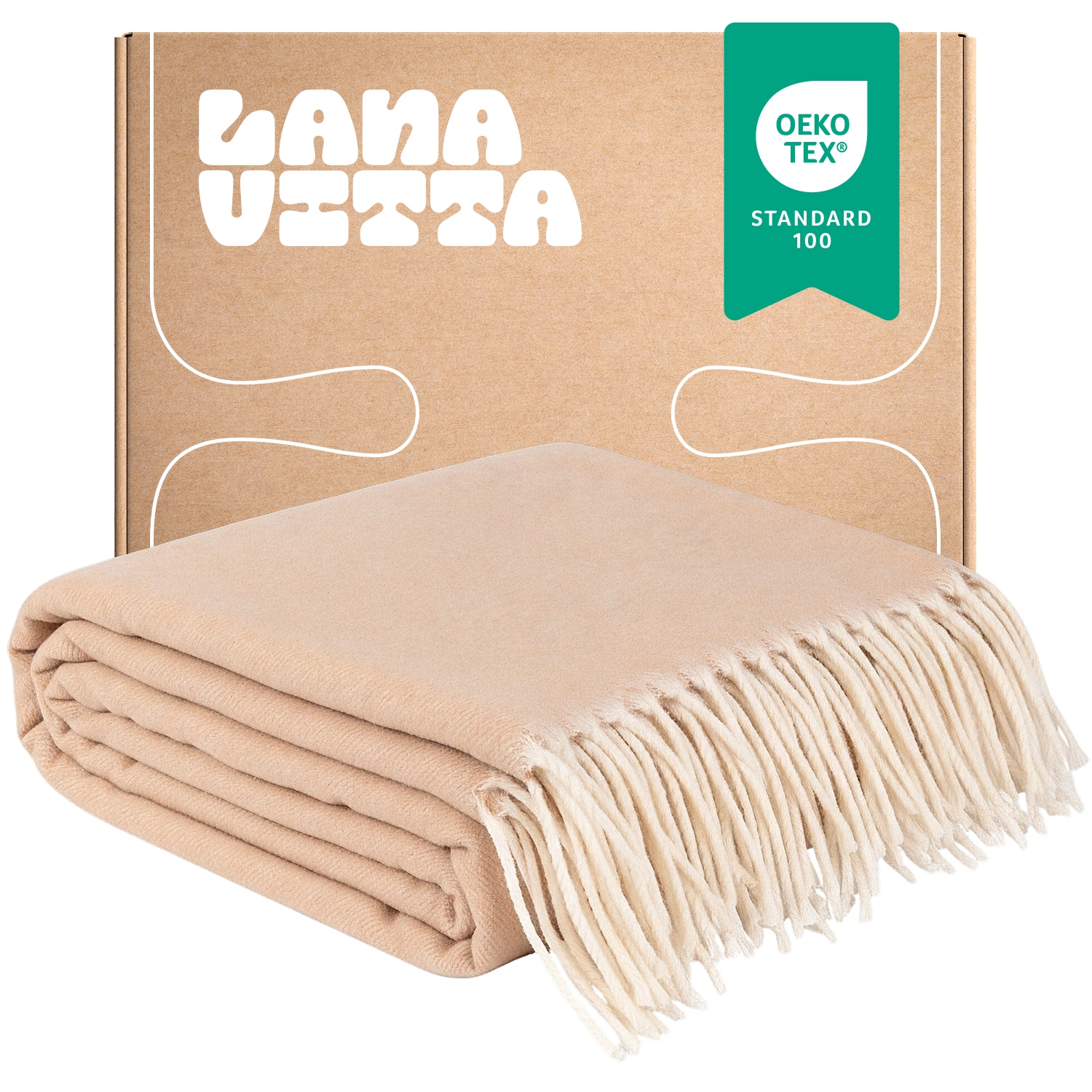 Vlněná deka s kašmírem Teplý Maris Přehoz na postel Béžová 140х200 cm