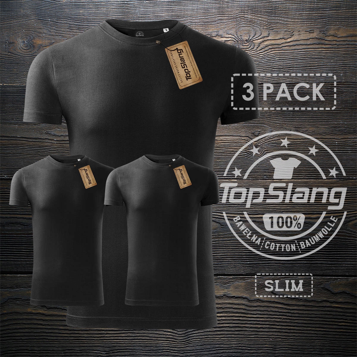 

Topslang koszulka bawełniana czarna t-shirt 3PACK