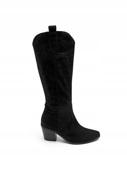 Shein Dámské Kozačky Černé Semišové Kovbojské Boty 39 1DB