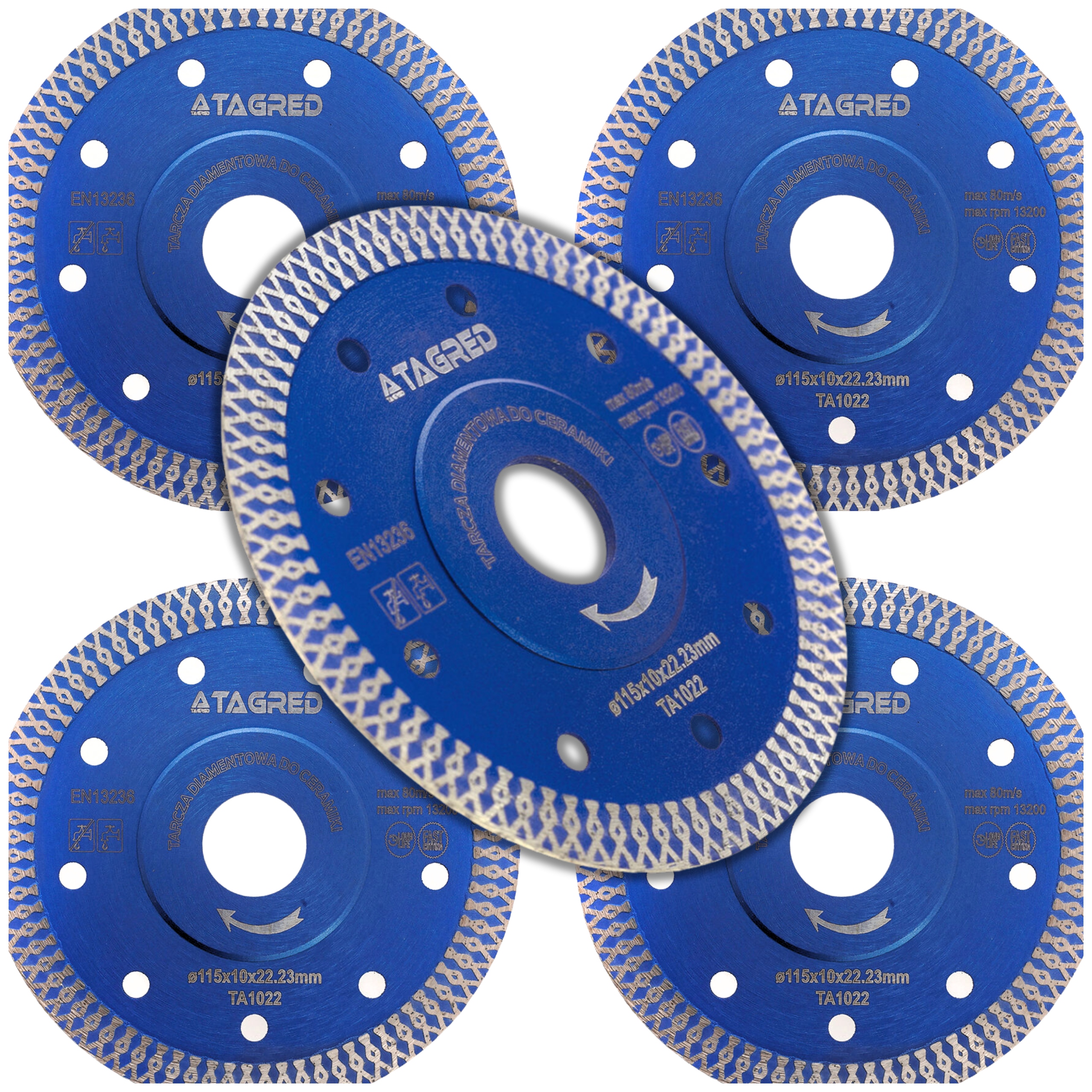 Zestaw 5szt Tarcza Diamentowa Do Cięcia Betonu Gresu Płytek Cegły 115MM Pro