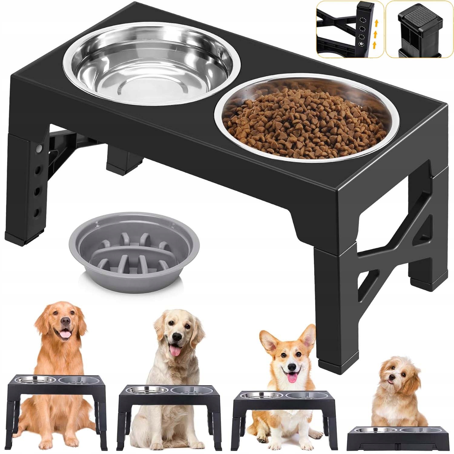Levně Misky Na Stojanu Pro Psa S Nastavitelnou Výškou Zpomalující Misky Z Nerezové Oceli