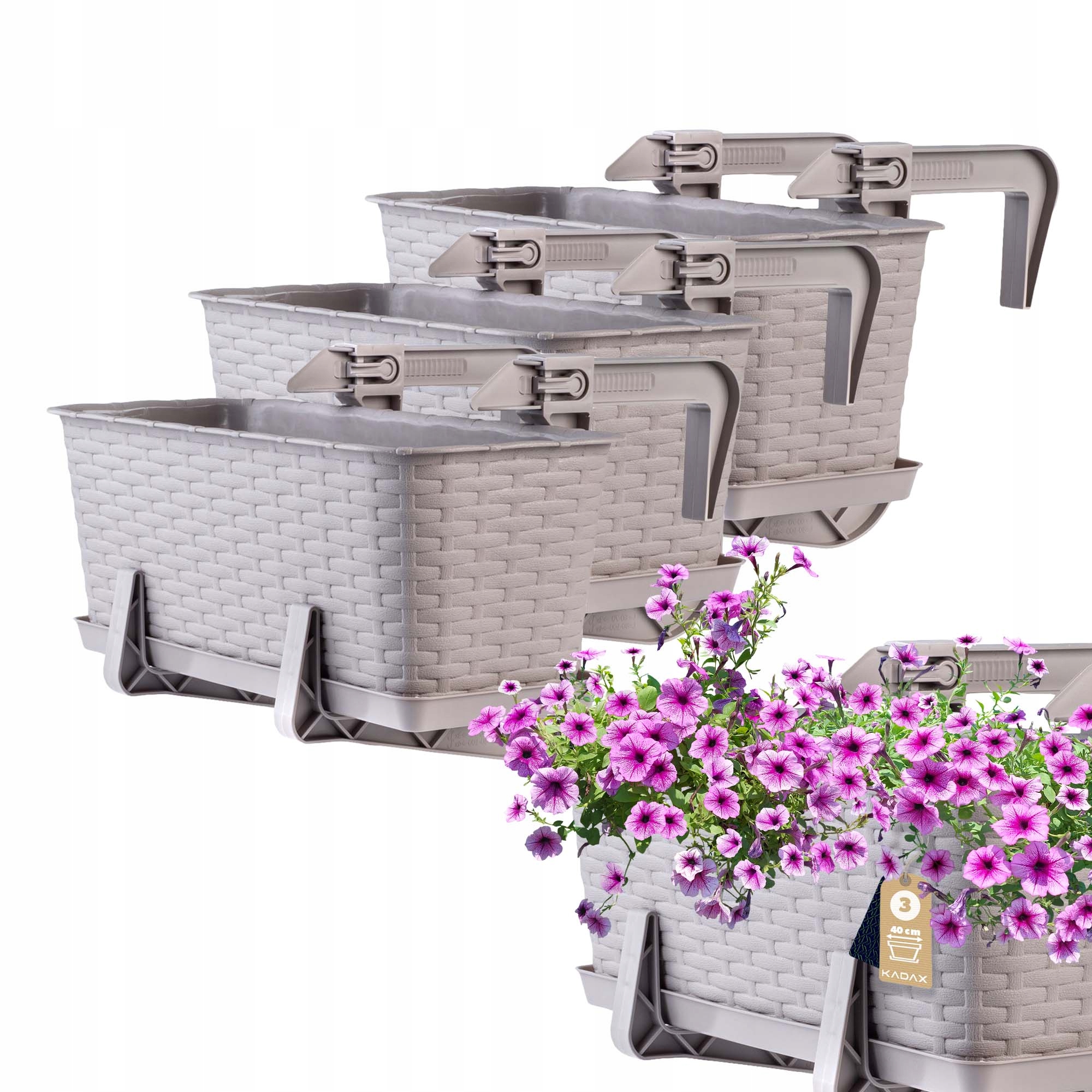 3x SKRZYNKA BALKONOWA DONICZKA 40cm UCHWYTY