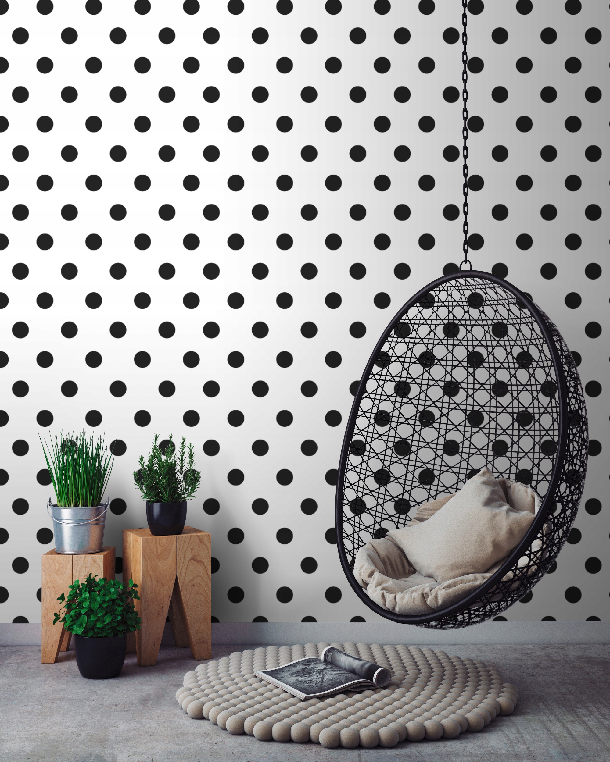 TAPETA ŚCIENNA 13540-47 BIAŁO CZARNE GROCHY KROPKI NOWOCZESNA NA FLIZELINIE