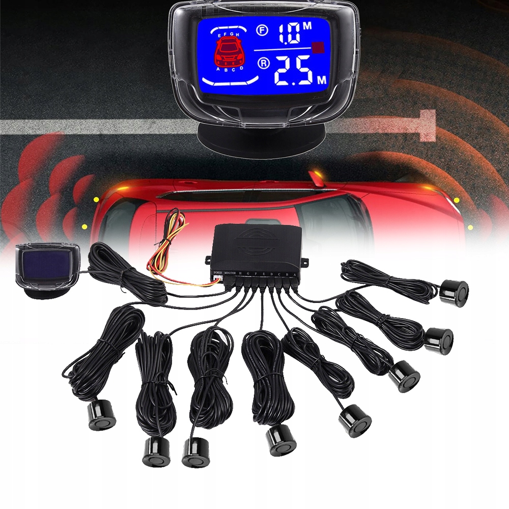 8 X Senzory Couvání Parkování Displej Sada Přední Zadní Černá