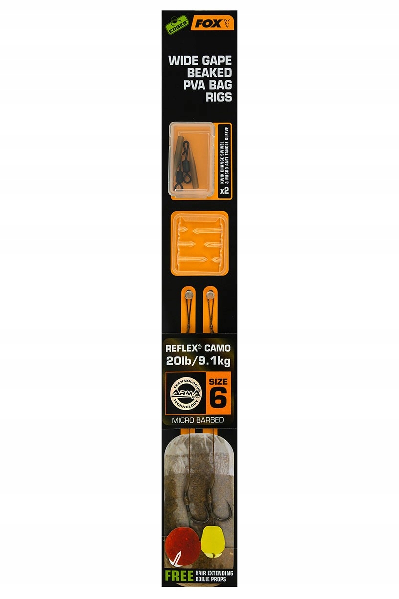 Fox Wide Gape Beaked Pva Rigs haczyk rozmiar 6 20lb gotowe przypony