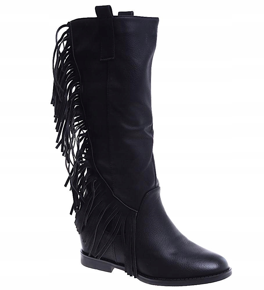 CZARNE DAMSKIE KOZAKI KOWBOJKI KOTURN 14903 36 Marka inna