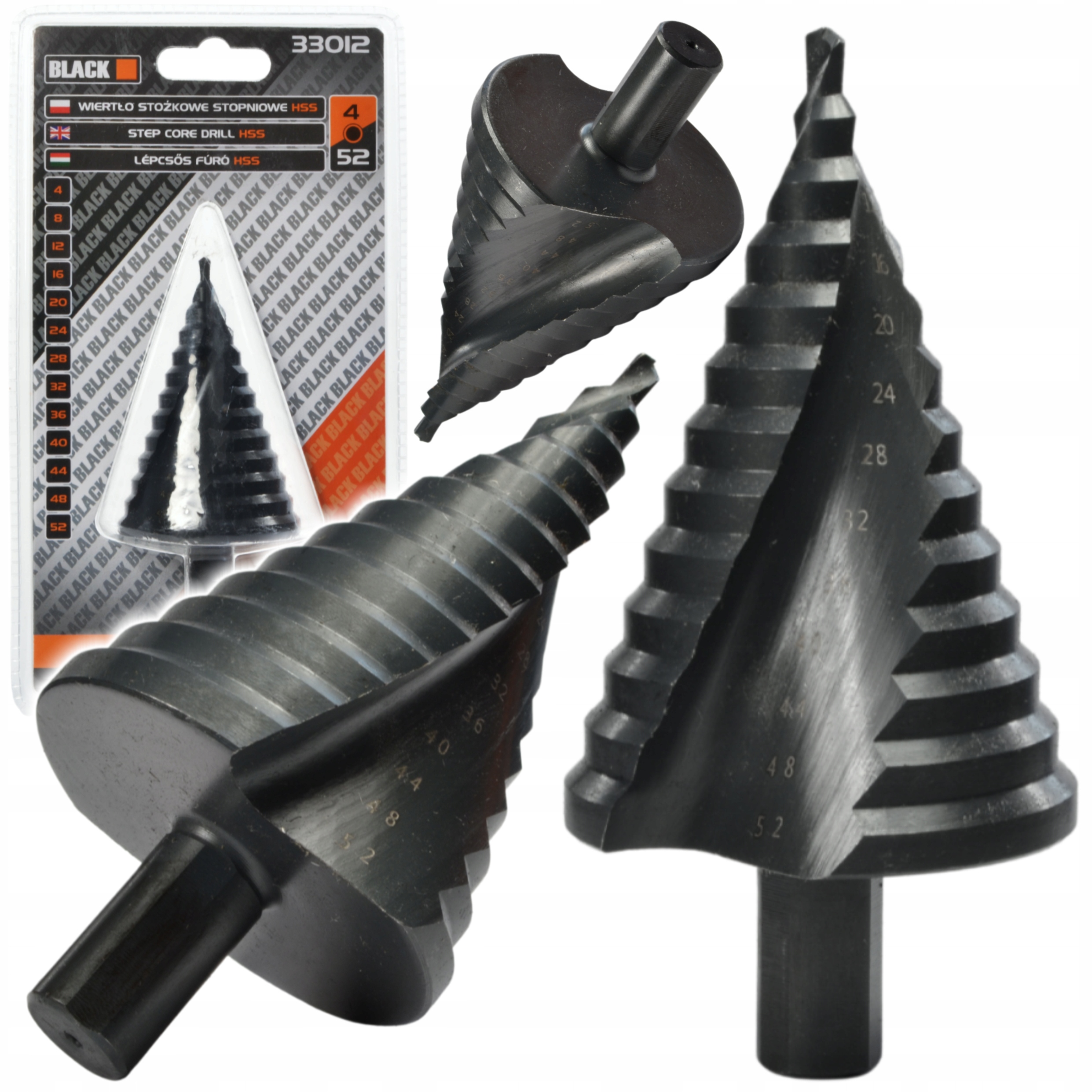 

Wiertło Stożkowe Stopniowe Spiralne Hss 4-52 Black