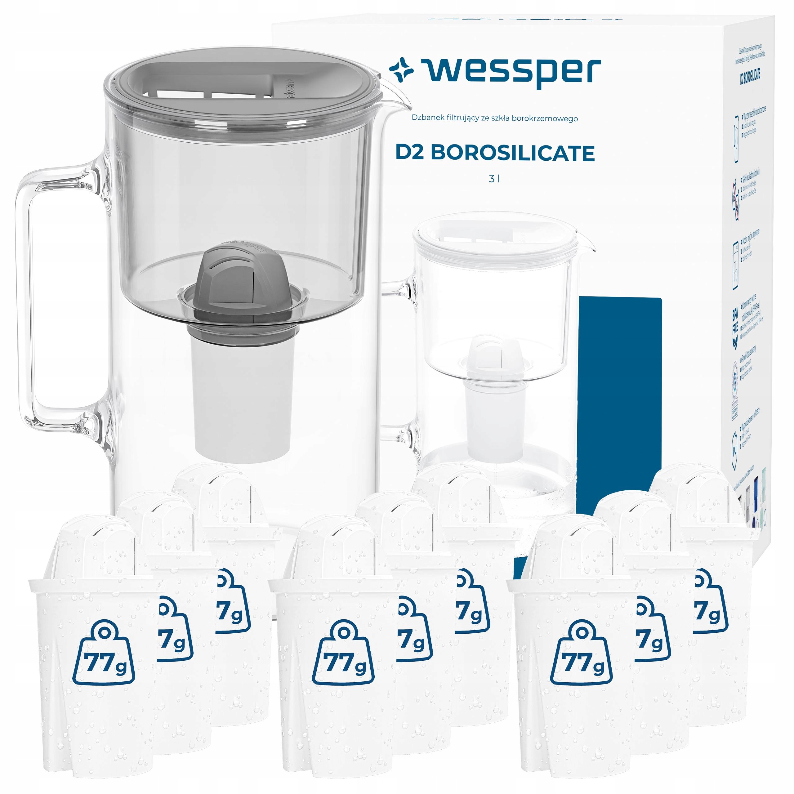 Skleněná Konvice Wessper D2 Borosilicate 3 l 10 filtrů Wessper aquaclassic