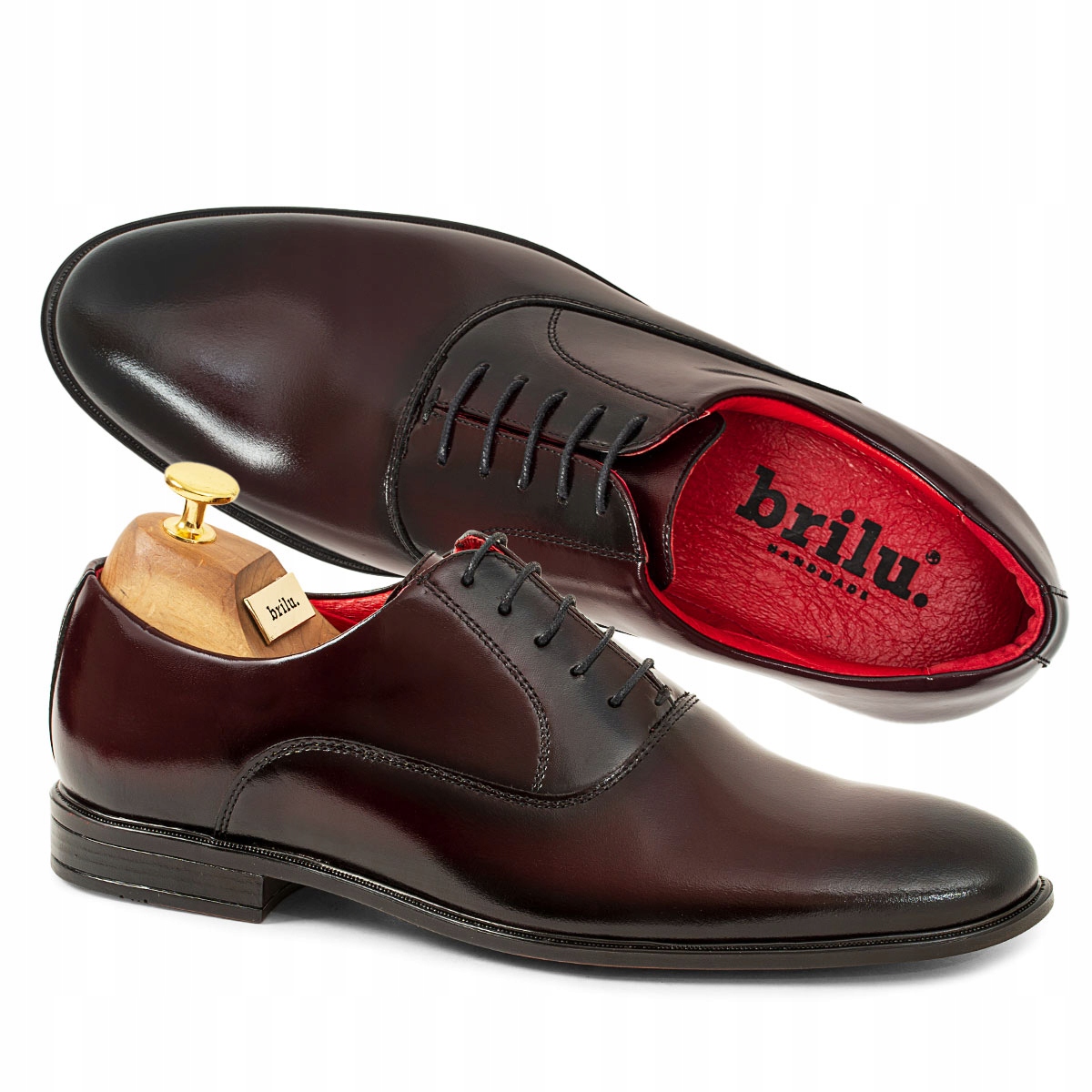 Brilu Wizytowe Buty Oksfordy Bordowe 43