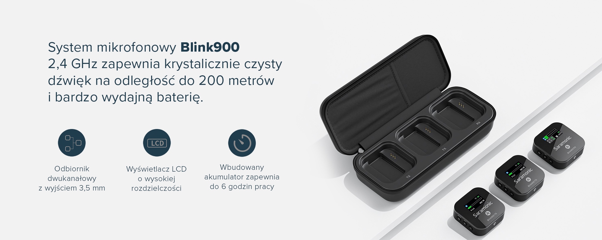 Bezprzewodowy system mikrofony Saramonic BLINK900 Charakterystyka kierunkowa dookólna (kołowa)