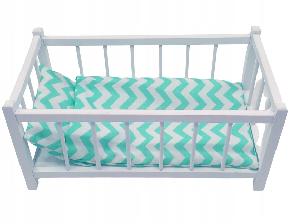 BIAŁE DREWNIANE ŁÓŻECZKO DLA LALEK + POŚCIEL 3 elementy