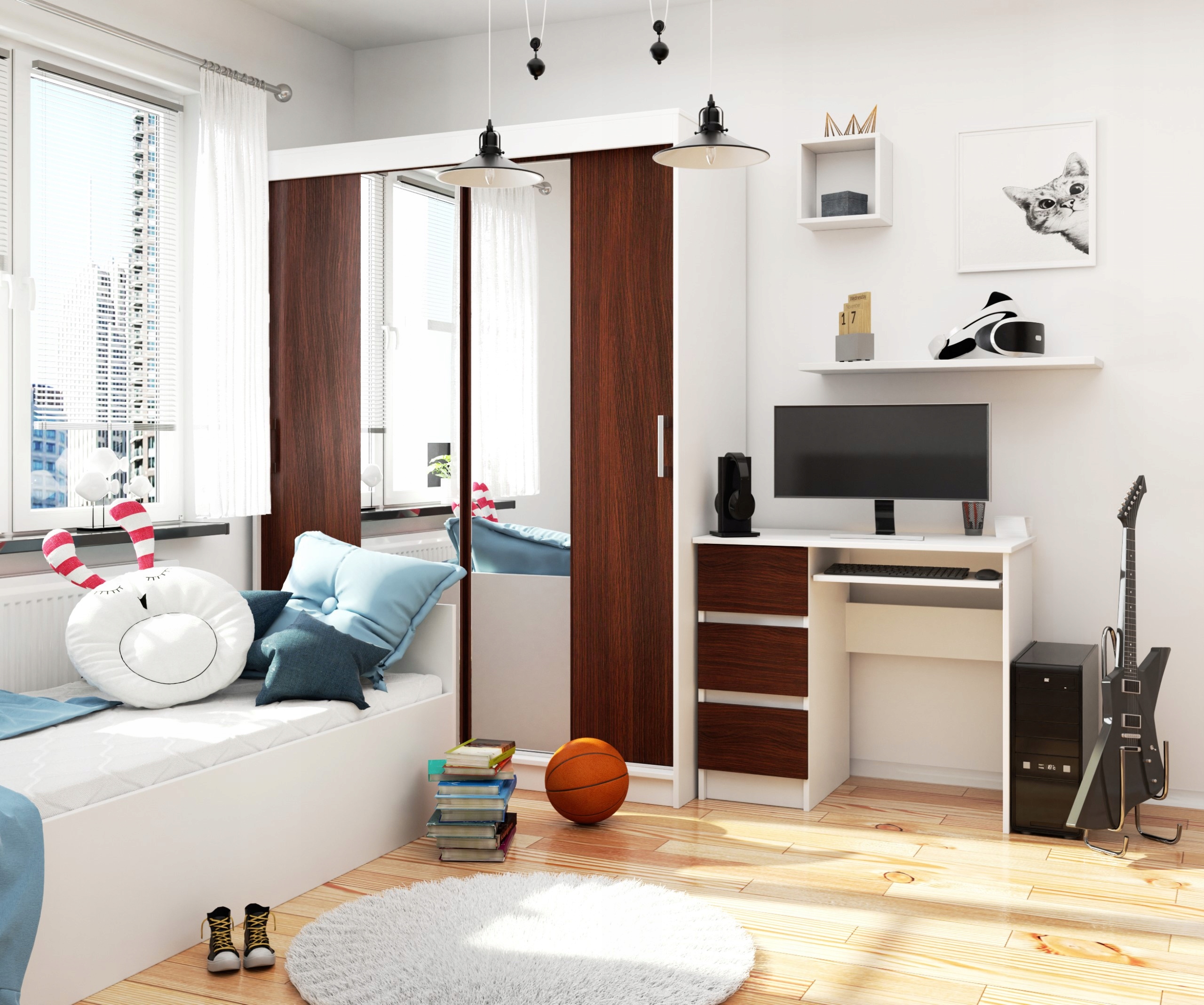 Biurko pod komputer A-6 LEWE białe-wenge 90cm AKD Kolor mebla biały