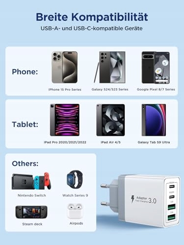 AIONEUS Ładowarka USB C 4 Porty Szybkie Ładowanie 40W Dla iPhone Android — miniatura 6